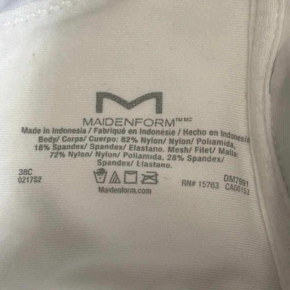 Maidenform DM7991 White/Black Secure Zip Front Underwire Racerback Sport Bra 38C - Picture 5 of 9